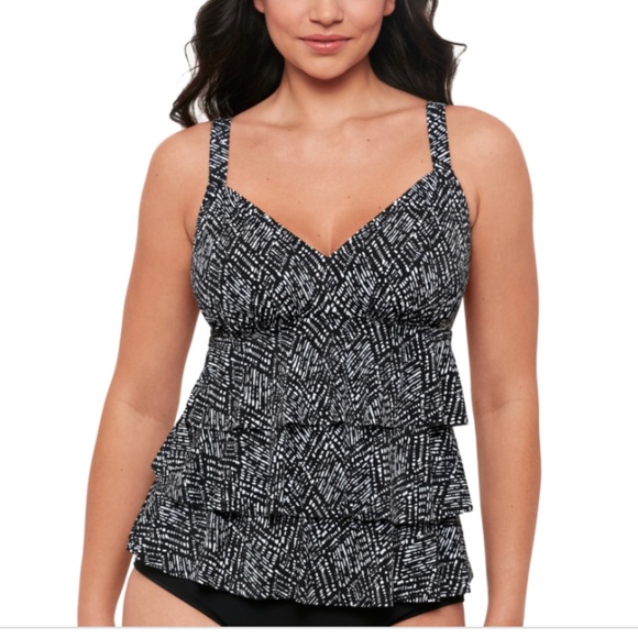 Swim Solutions Other - Swim Solutions Women's Printed Triple Tier Tankini Top - Black/White